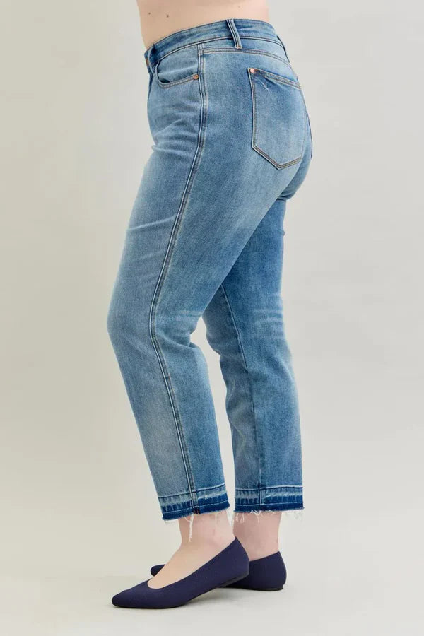 Judy Blue Full Size Mid Rise Rigid Magic Release Hem Jeans 88818