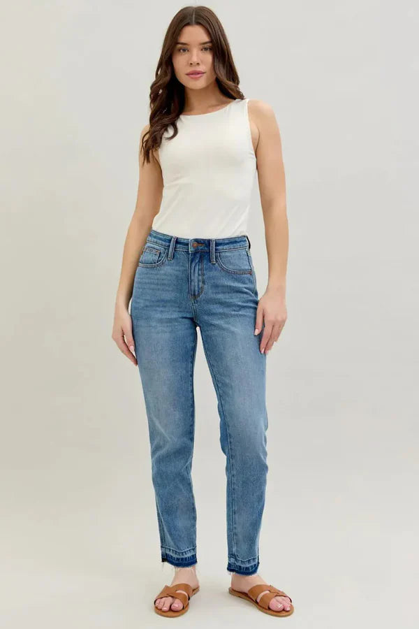 Judy Blue Full Size Mid Rise Rigid Magic Release Hem Jeans 88818