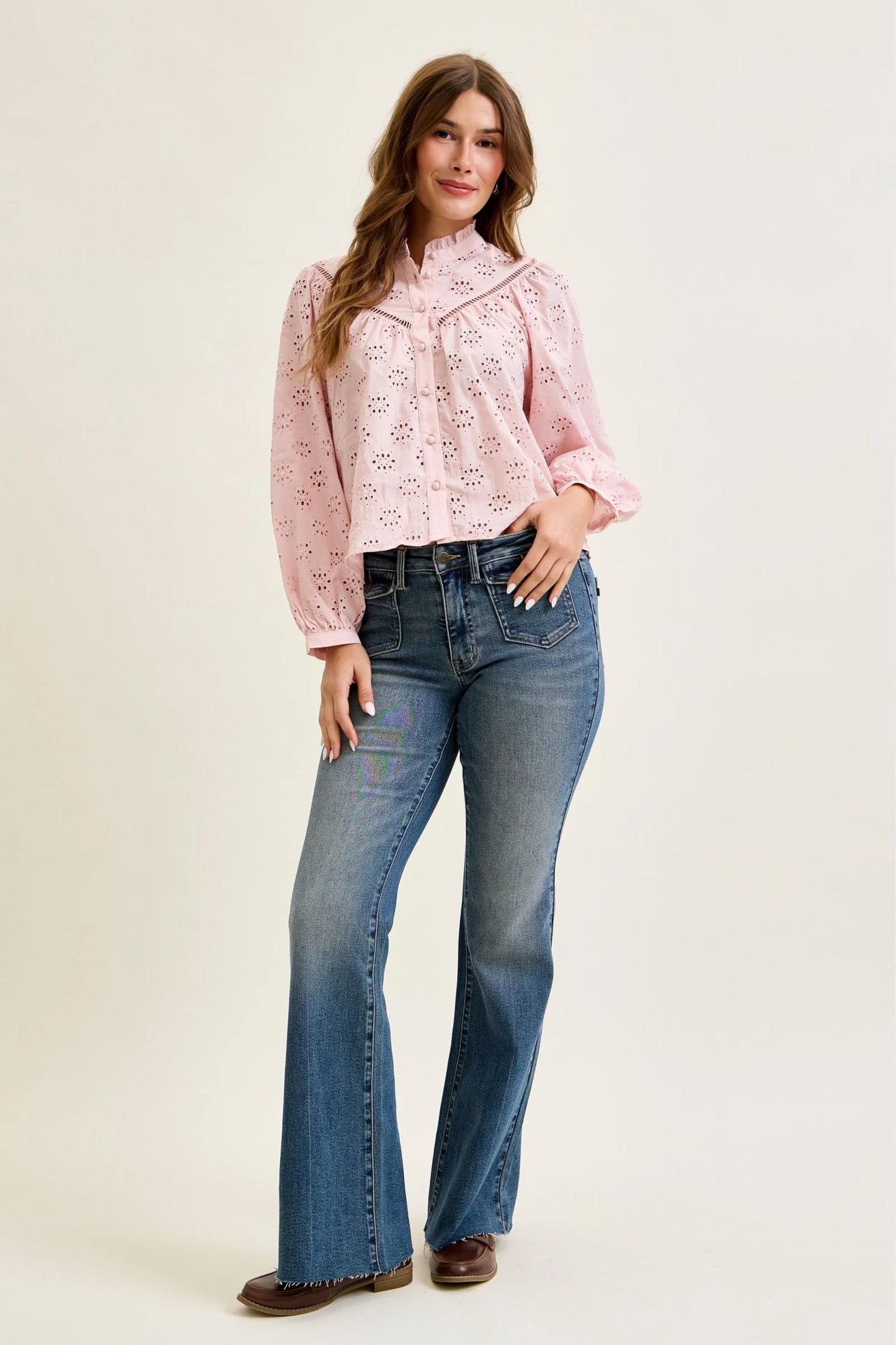 Judy Blue Mid Rise Flare Jeans with Front Flap Pockets 881113